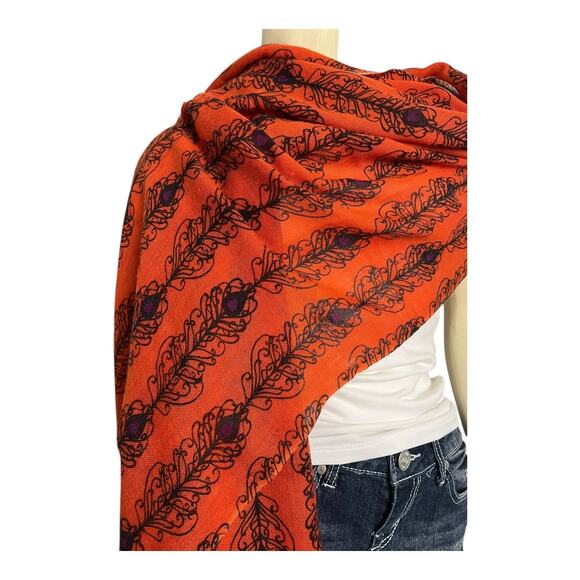 MIR Wool Cashmere Blend Rectangular Scarf Orange Women's One Size Accessory Boho - Picture 3 of 7